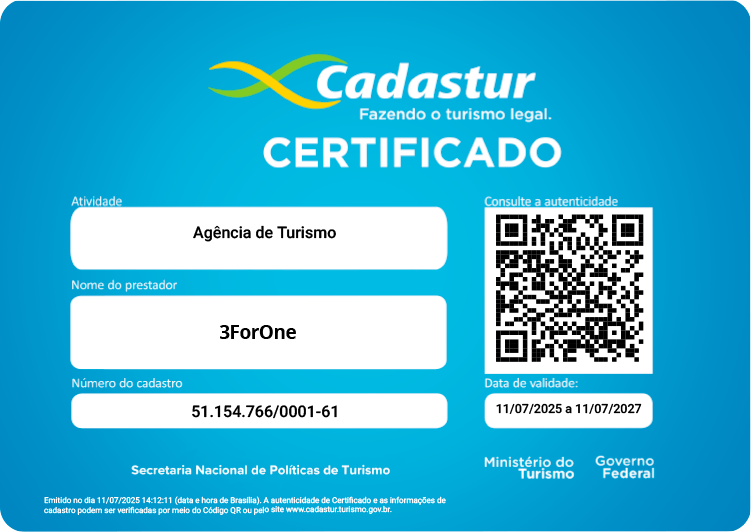 Certificado Cadastur - 3ForOne Turismo